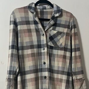 Soma Plaid Pajama Top - Cream, Gray, Pink